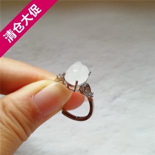 收藏天然玉石南阳玉独山玉貔貅戒指S925冰种独玉戒面和田翡翠珠宝