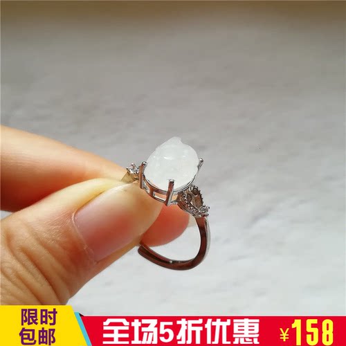 收藏天然玉石南阳玉独山玉貔貅戒指S925冰种独玉戒面和田翡翠珠宝