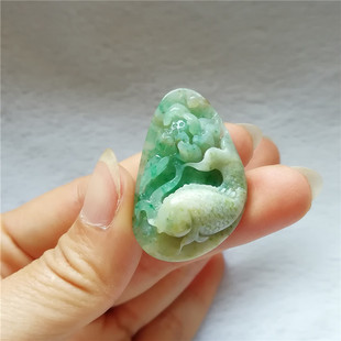 收藏天然玉石独山玉吊坠荷花鱼独玉佩荷韵玉坠连年有余挂件项链秒