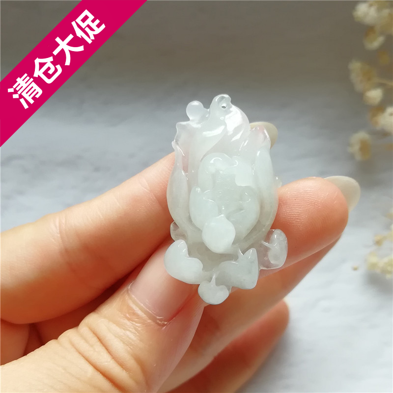 新品天然独山玉冰种透水白莲花南阳玉独玉挂件花雕件吊坠荷花玉佩
