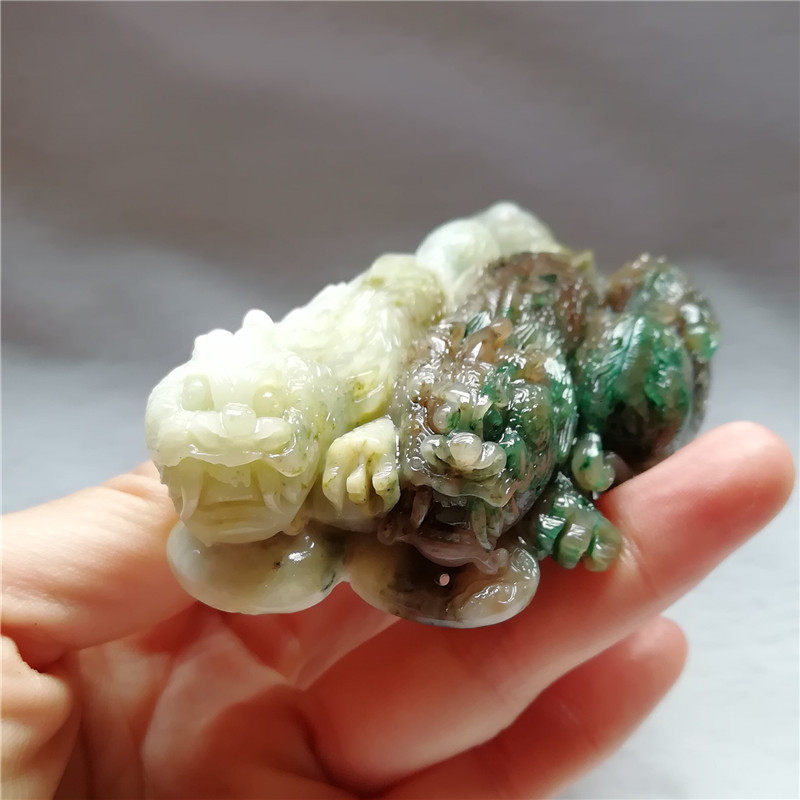 收藏独山玉貔貅手把件天然玉石独玉文玩神兽手玩件小摆件母子兽秒