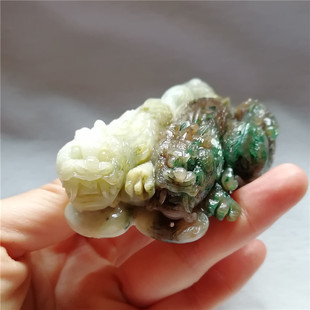 收藏独山玉貔貅手把件天然玉石独玉文玩神兽手玩件小摆件母子兽秒