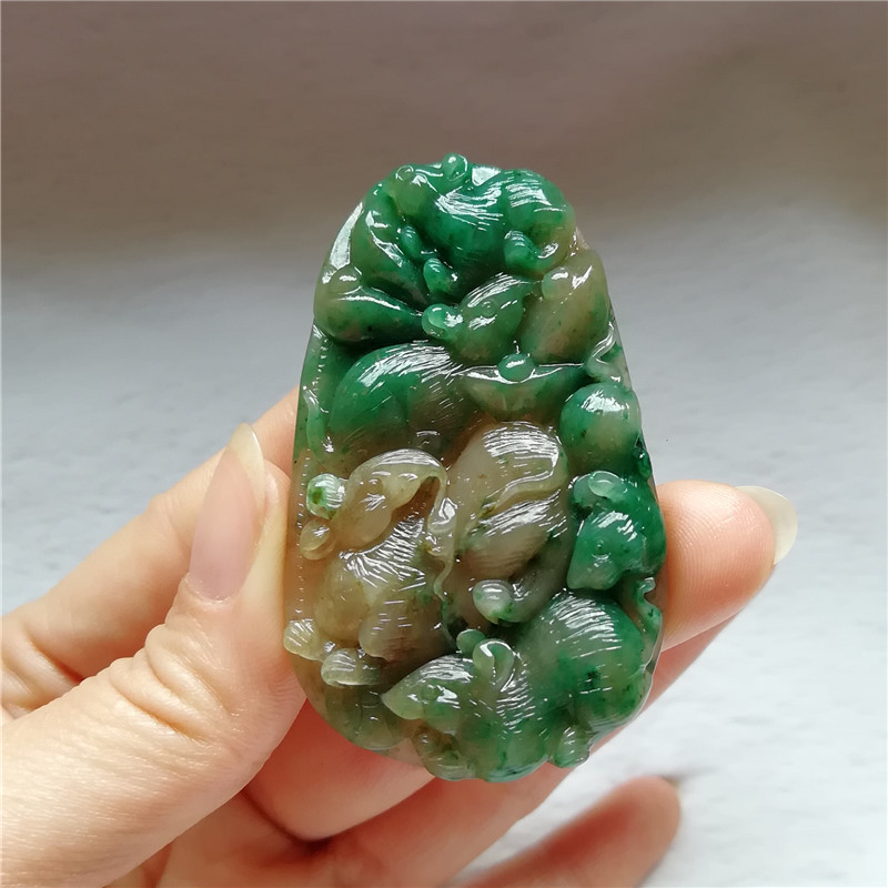 收藏天然玉石独山玉吊坠南阳独玉精雕生肖鼠挂件五鼠运财玉佩送证