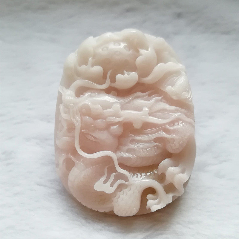 收藏天然玉独山玉吊坠芙蓉红独玉荷花生肖龙玉佩生意兴隆挂件送证