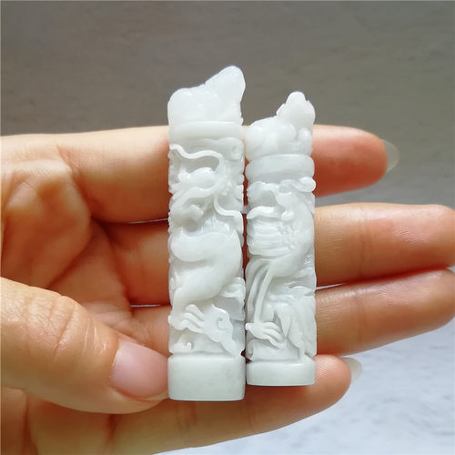 收藏天然玉石独山玉吊坠南阳独玉龙凤柱对配玉佩龙柱印章貔貅附证