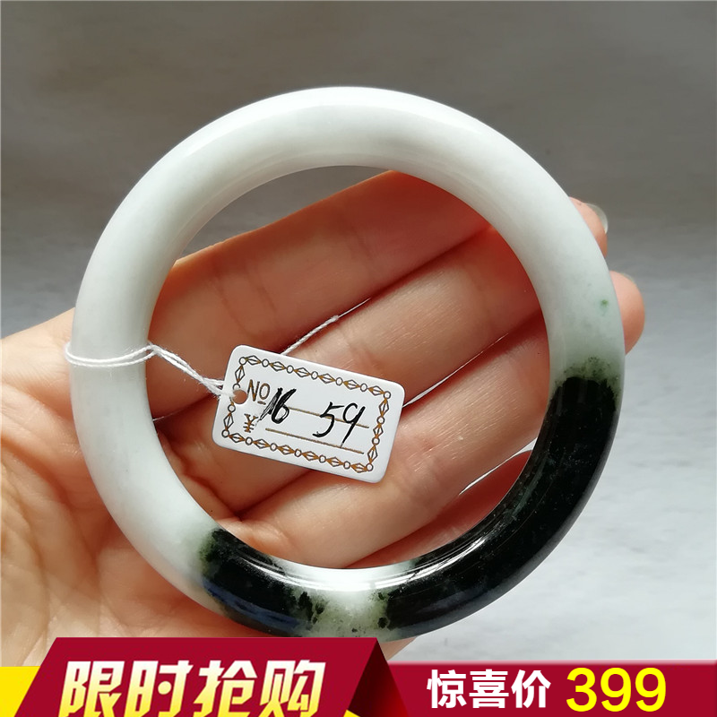 收藏天然独山玉镯子南阳独玉翡翠女圆条手镯子59MM白玉手镯子送证