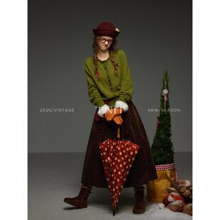 TNIT复古撞色木耳花边单排扣针织开衫女秋冬软糯宽松显瘦毛衣外套