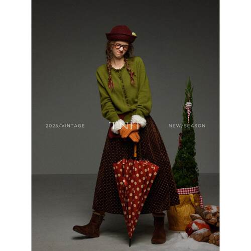 TNIT复古撞色木耳花边单