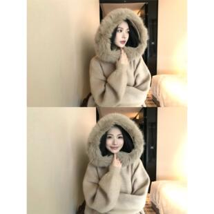 5werkwen 暖绒大毛领 加厚软糯可拆卸毛领宽松毛衣外套