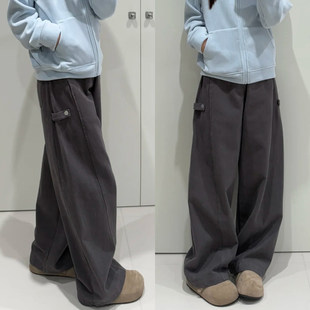 加绒弯刀裤女2025新款阔腿工装裤大码胖mm显瘦灰色裤子梨形报恩裤