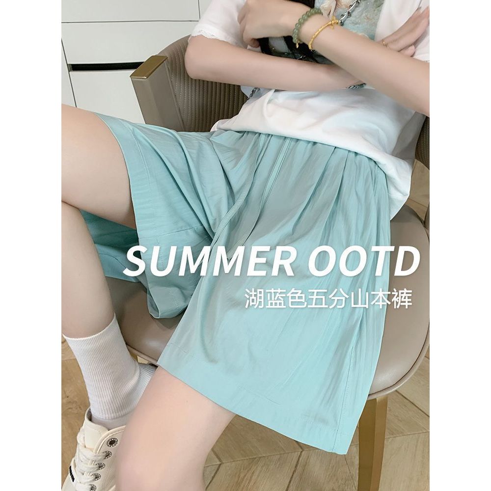 夏季薄款高腰阔腿休闲冰丝短裤女五分山本短裤中裤小个子外穿百搭