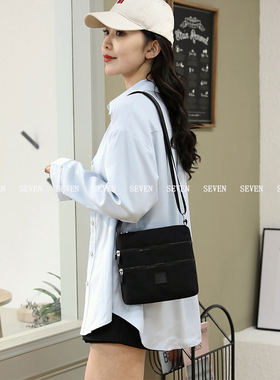 Fox Package/潮流韩版户外出轻便多层黑色尼龙单肩斜挎包简约女士