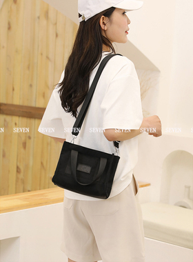 Fox Package/女士时尚简约通勤尼龙高级感黑色购物手提单肩斜挎包