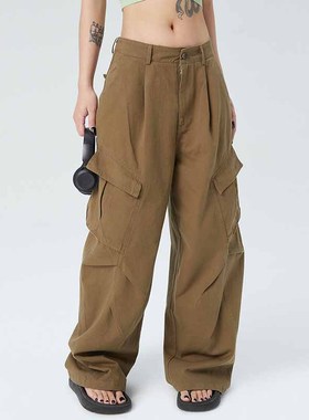 Space Axis春夏美式潮牌多口袋工装裤宽松廓形立体阔腿直筒长裤