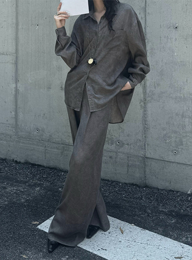Space Axis早秋老钱风亚麻衬衫套装女设计感休闲衬衣阔腿裤两件套