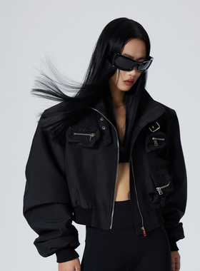 Space Axis 美式休闲街头廓形拉链多口袋短款外套女2024春季新款