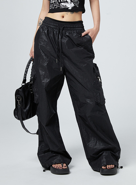 Space Axis2024夏美式辣妹阔腿降落伞裤女大口袋设计感机能风长裤