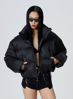 Space Axis 美式街头短款羽绒服钉珠工艺亮片蓬松白鸭绒立领外套