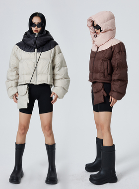 Space Axis 90白鸭绒羽绒服冬季女新款拼色原创连帽短款棉服外套