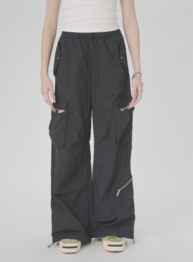 Space Axis美式复古伞兵工装裤男女2024速干街头宽松阔腿拖地裤子