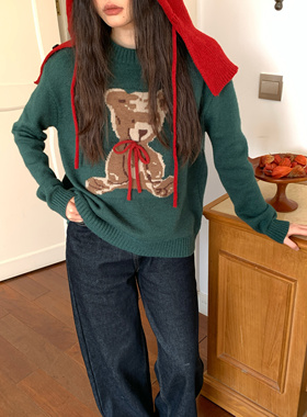 JillZoo自制！节日款圣诞绿小熊毛衣