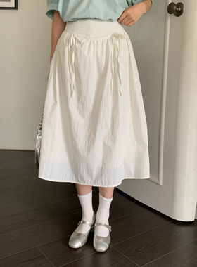 JillZoo自制 韩系蝴蝶结松紧腰半身伞裙女ins宽松高腰花苞半裙