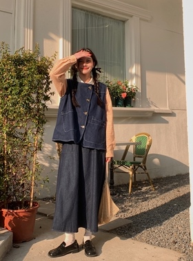 JillZoo自制早春牛仔小马甲圆领套头背心