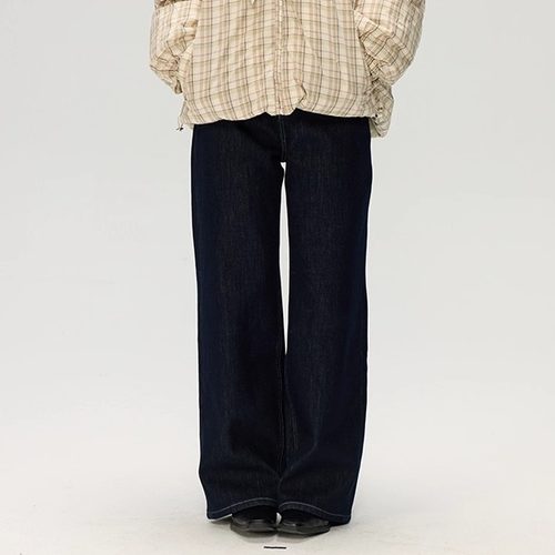 JillZoo自制 复古直筒拼色四面弹百搭加绒显瘦牛仔裤