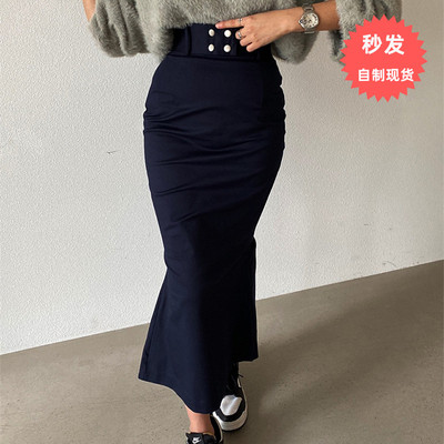 【清仓不退换】秋冬高腰四粒扣包臀鱼尾摆后开叉中长复古半身裙女