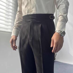 男士轻熟直筒高腰西裤那不勒斯商务休闲修身纯色气质感廓尔喀长裤
