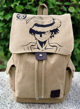 新品diy手绘包海贼王路飞双肩包 男女背包抽带帆布包休闲时尚潮包