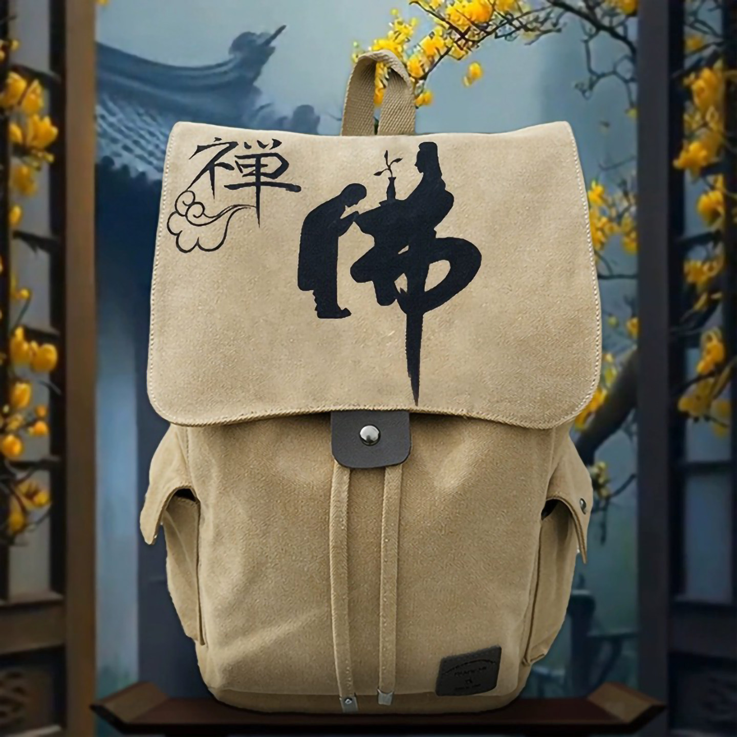 禅意手绘双肩包民族风复古背包