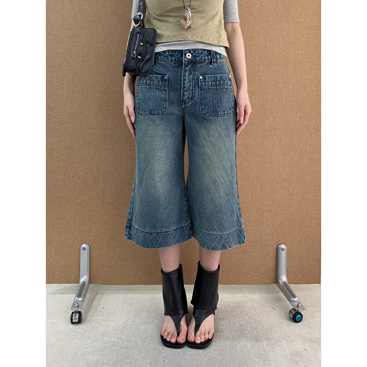 Ademe 高腰阔腿牛仔裤女春季2026新款显瘦八分直筒宽松奶奶裤1474