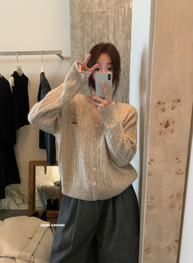 Ademe秋冬女上衣超细羊毛绒刺绣V领单排扣长袖保暖毛衣女H01237