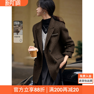 爆款 沫晗依美今年流行 外套上衣女2025冬新款 西装 双面呢大衣 女装