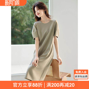 连衣裙 休闲百搭短袖 沫晗依美休闲茧型气质显瘦连衣裙2026春季 新款