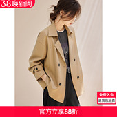 翻领双排扣简约气质风衣 新款 沫晗依美短款 小个子外套2026春季