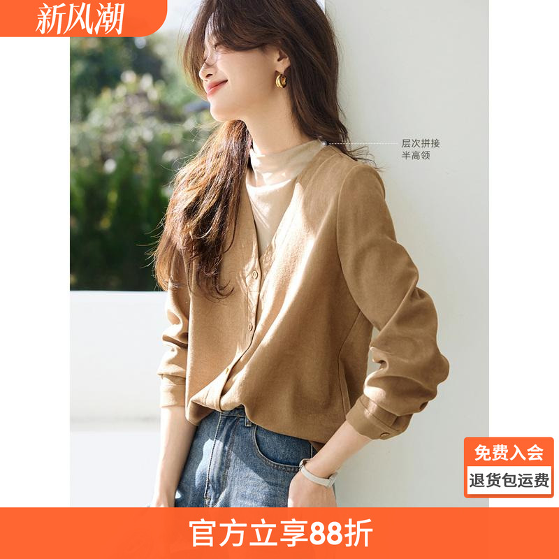 沫晗依美通勤假两件半高领女衬衫