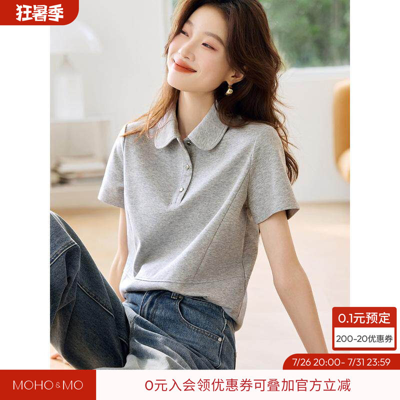 沫晗依美简约休闲娃娃领短袖衬衫