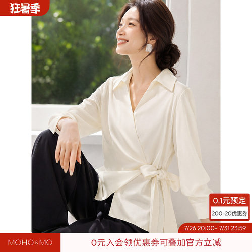 沫晗依美时髦廓形绑带设计感衬衫
