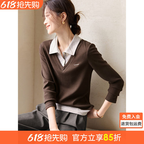 沫晗依美复古美拉德长袖小衫