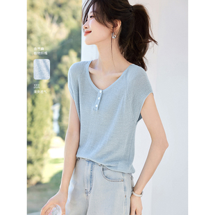 沫晗依美减龄复古圆领插肩小飞袖短袖套头衫2025夏季新款针织衫女