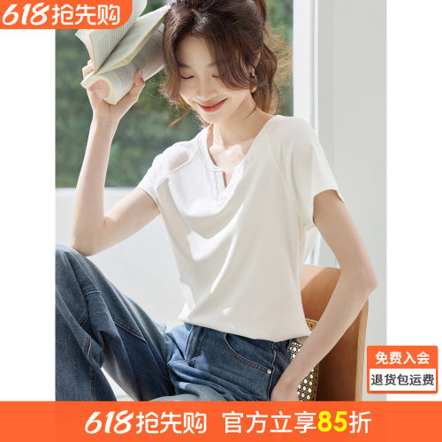 沫晗依美时髦千禧风修身显瘦V领设计感T恤女2026夏季新款短袖女