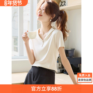 沫晗依美百搭小众设计感翻领短袖收腰显瘦衬衣2025夏季新款衬衫女