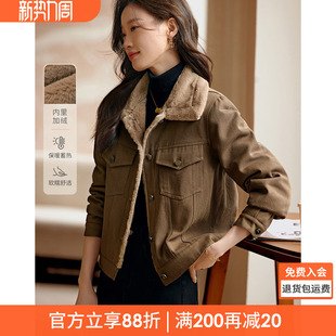 沫晗依美仿羊羔毛牛仔外套工装风外套2025年冬季新款加厚短外套女