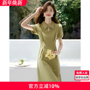 小黑裙女 泡泡袖 沫晗依美设计感水滴POLO领收腰连衣裙2025夏季 新款