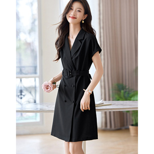 沫晗依美落肩袖西装收腰职场通勤气质连衣裙2026夏季新款连衣裙女