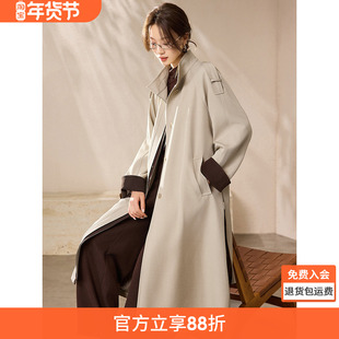 沫晗依美氛围感立领大衣2025秋季新款撞色气质松弛感长款风衣外套