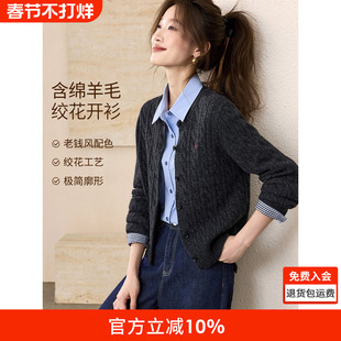 沫晗依美老钱风糯米羊毛衫2025秋季新款羊毛混纺纱刺绣绞花毛衣女