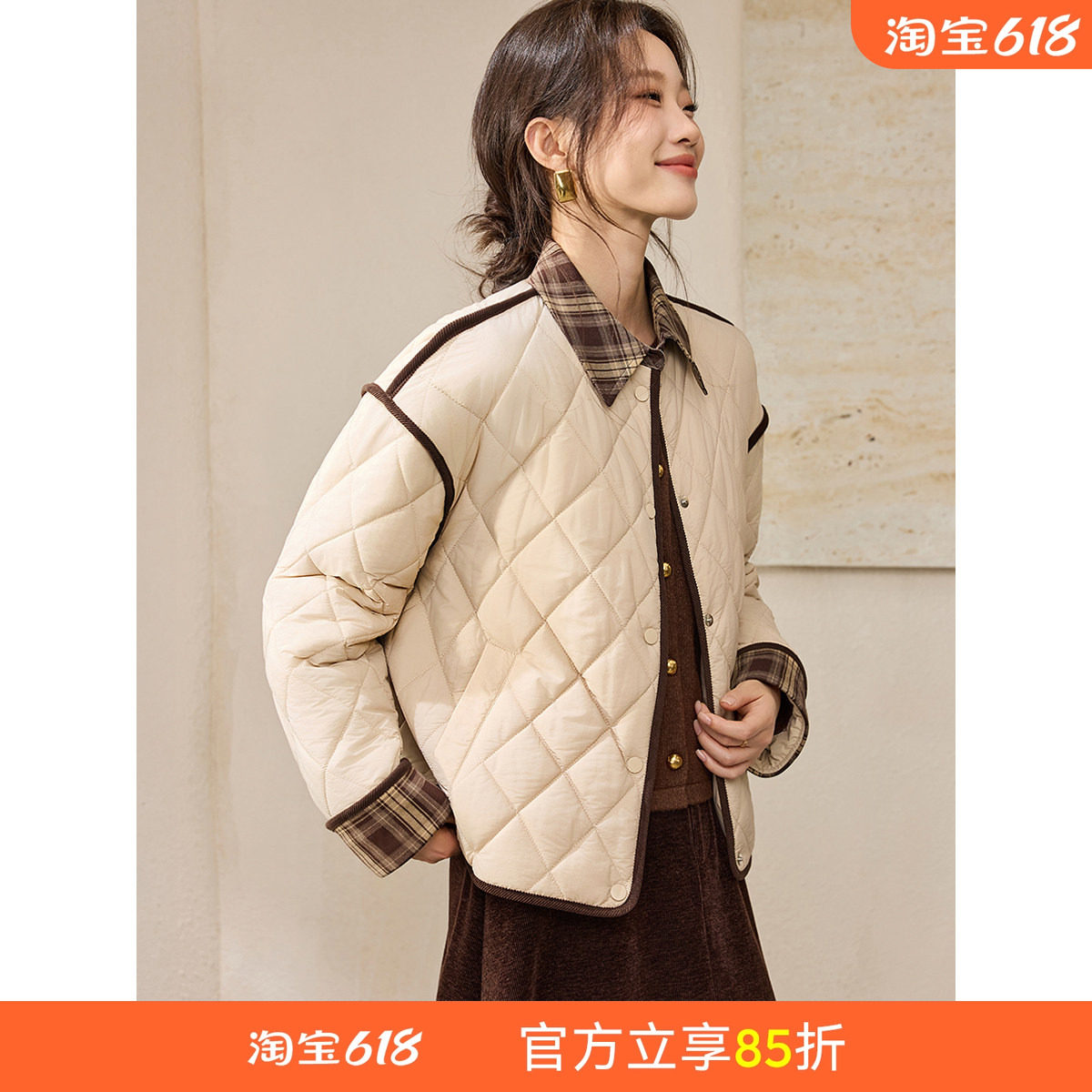 沫晗依美云朵复古格假两件棉衣